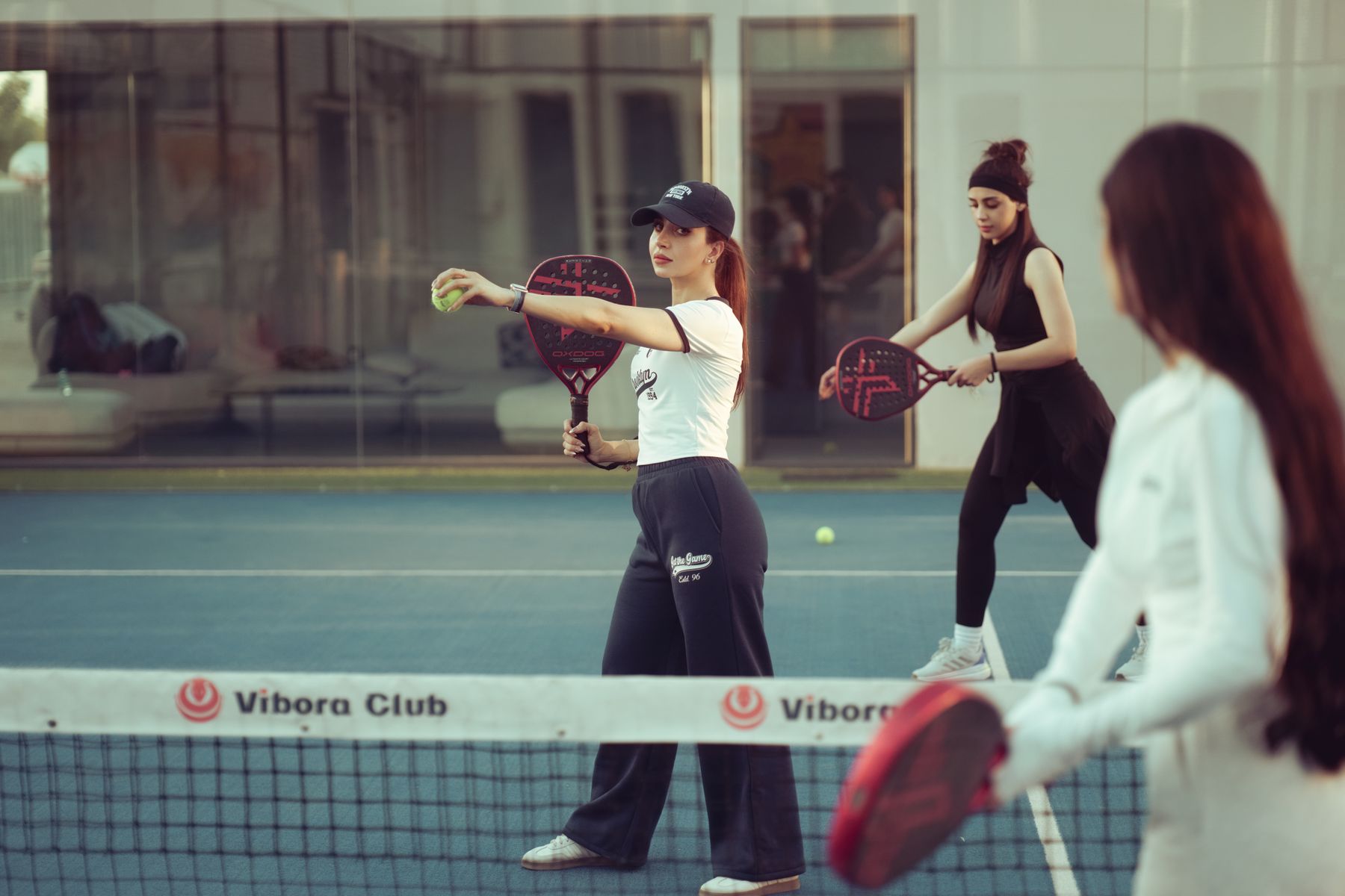 Women playing a doubles game
